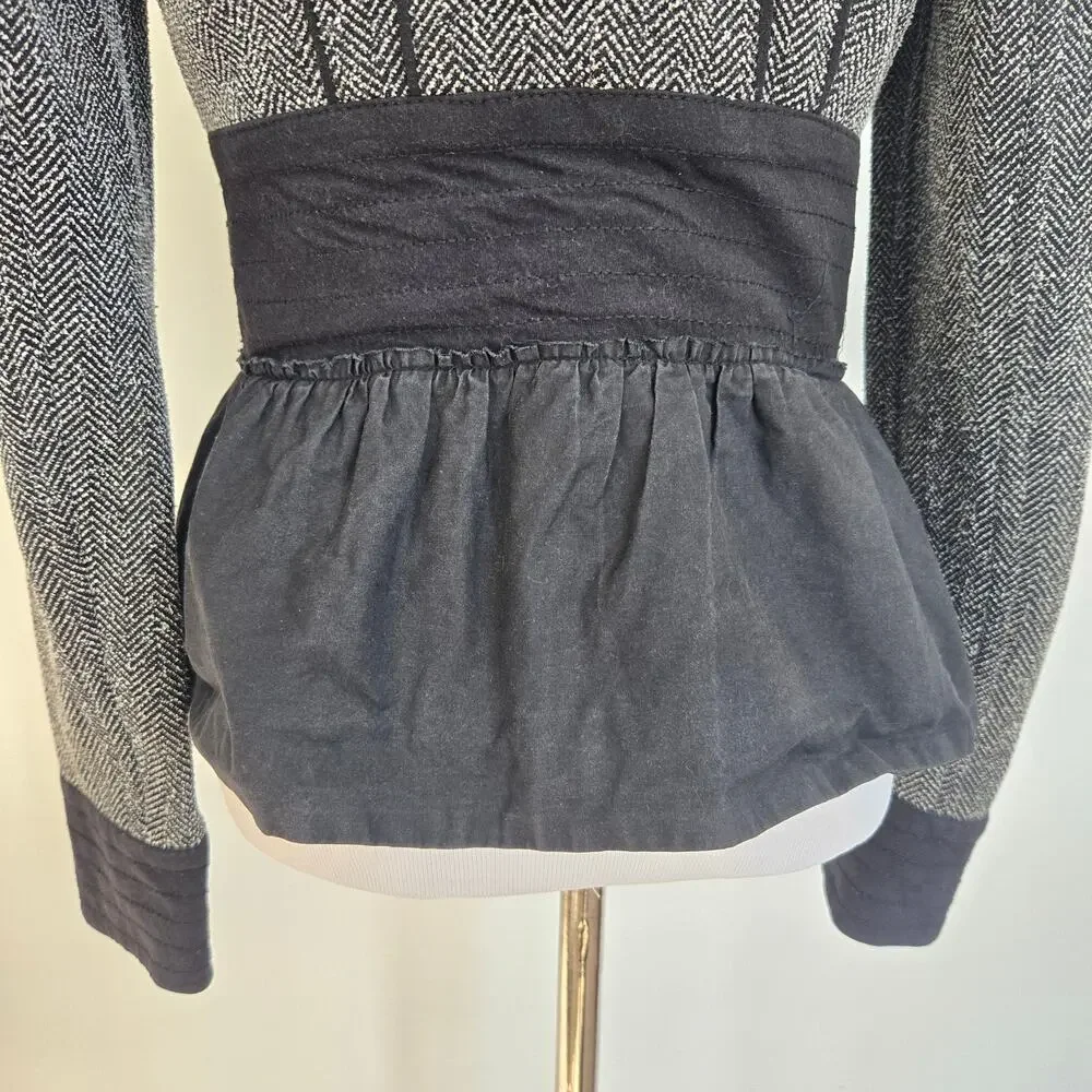 Anthropologie Military Jacket Herringbone Ruffle Hem Structured Black Women 4